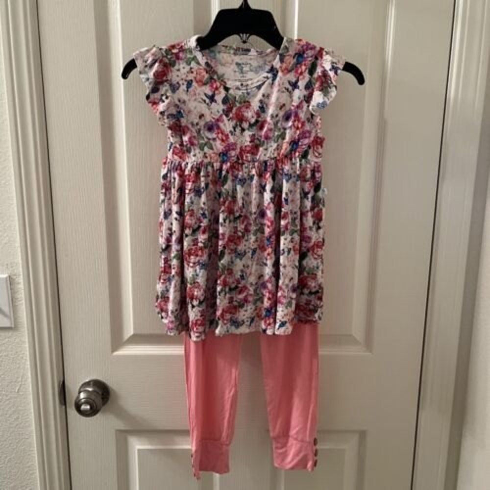 Posh Peanut Pink Vivienne Ruffled Cap Sleeve Peplum Legging Set Girls Size 9 NWT